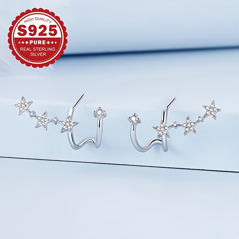 Women's Pentagram Row-Set S925 Sterling Silver Earrings